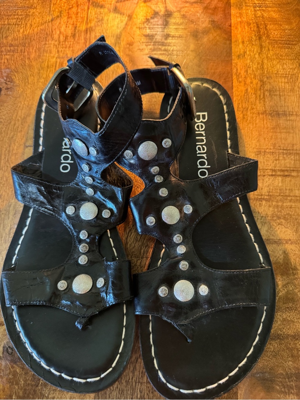 Bernardo Black Sandal with Silver Stud Accents